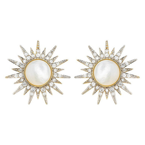 14kt Gold Lab Grown Diamond with Mother of Pearl Sun Earrings