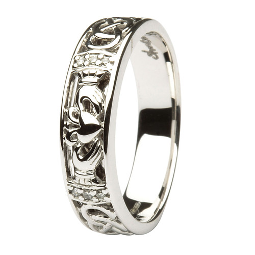 Claddagh Diamond Set ladies Wedding Ring With Celtic Knot Work