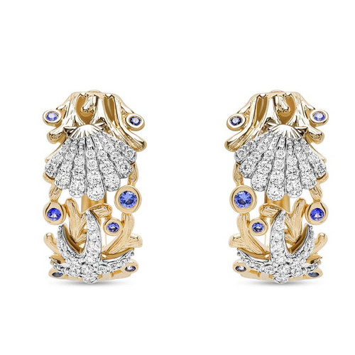 14kt Gold Lab Sapphire and Diamond Shell/Star Earring