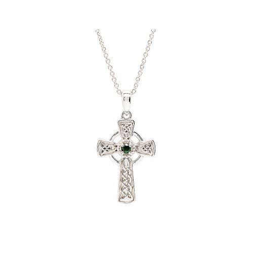 Sterling Silver Green CZ Celtic Cross Pendant
