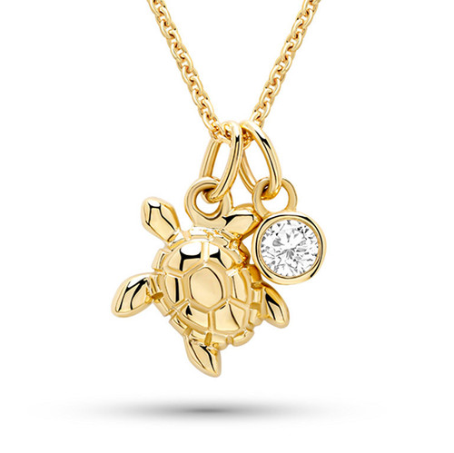 14kt Gold Lab-Grown Diamonds Mini Turtle Necklace