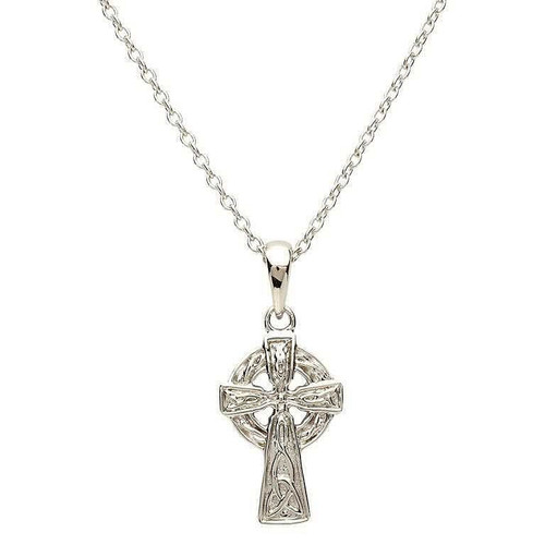 Small Silver Celtic Cross Pendant With Trinity Knot