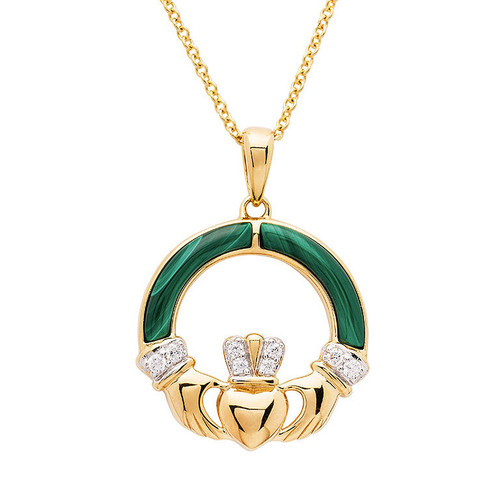 Gold Vermeil Malachite Claddagh Necklace
