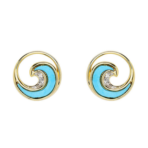 14K Gold Vermeil Mini Wave Earrings Turquoise and Lab Sapphire