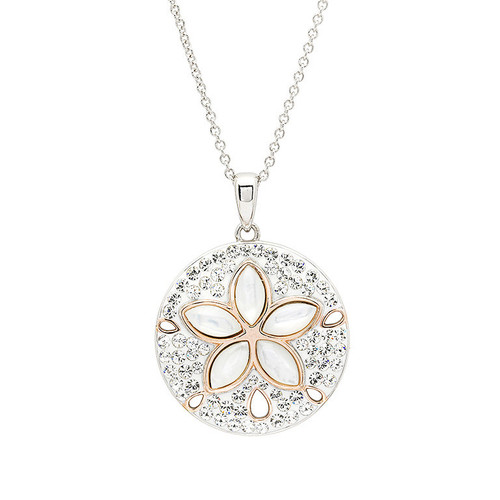 Sterling Silver White Crystal sand Dollar Necklace