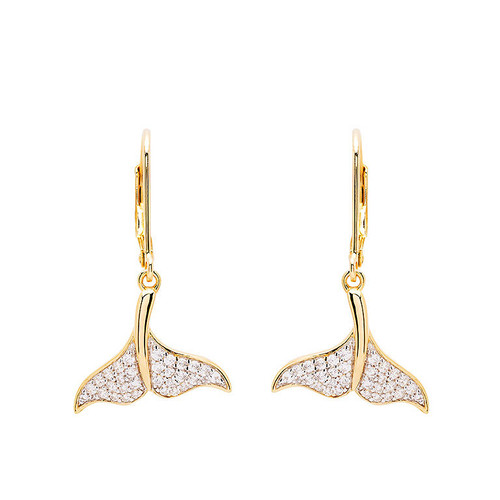 14K Gold Vermeil Whale Tail Earrings with Cubic Zirconias