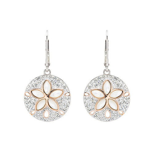 Sterling Silver White Crystal Sand Dollar Earrings