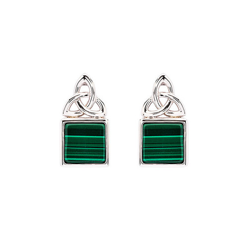 Green Malachite Sterling Silver Trinity Knot Stud Earrings