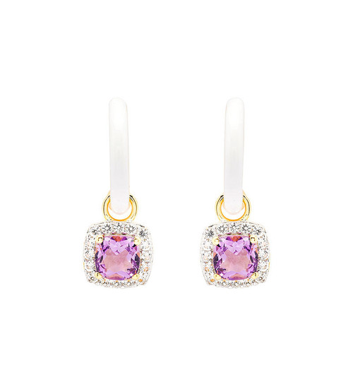 14kt Gold Vermeil Amythest and White Enamel Drop Earrings