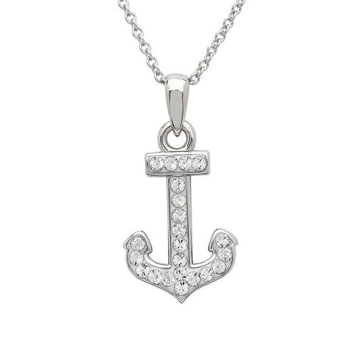 Anchor Necklace Encrusted with White Crystal