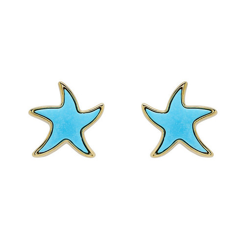 14K Gold Vermeil Mini Starfish Stud Earrings With Turquoise