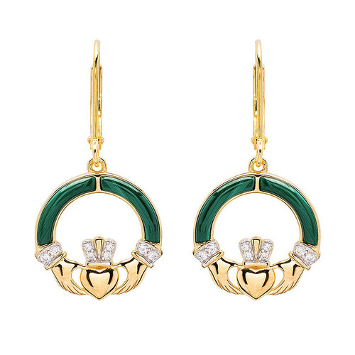 Gold Vermeil Malachite Claddagh Earrings