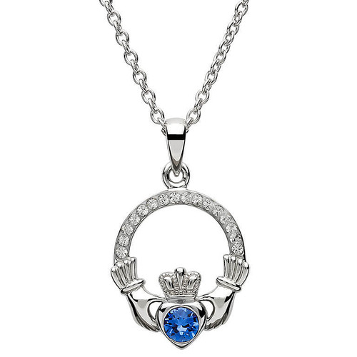 Claddagh Birthstone September Pendant Adorned With Crystal
