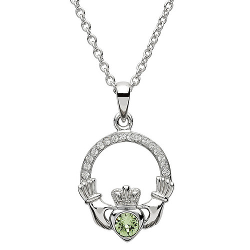 Platinum Plated August Claddagh Pendant Swarovski
