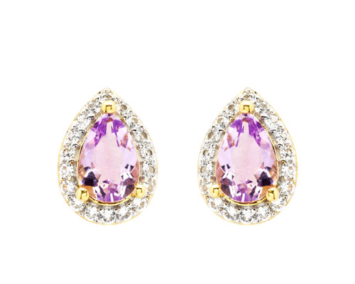 14kt Gold Vermeil Genuine Amythest Halo Earrings