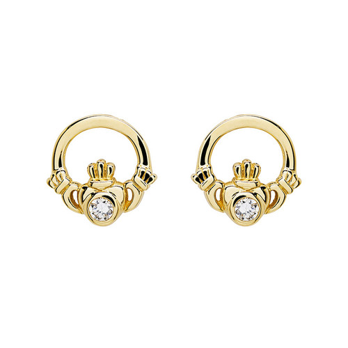14kt Gold and Lab Diamonds Claddagh Earrings