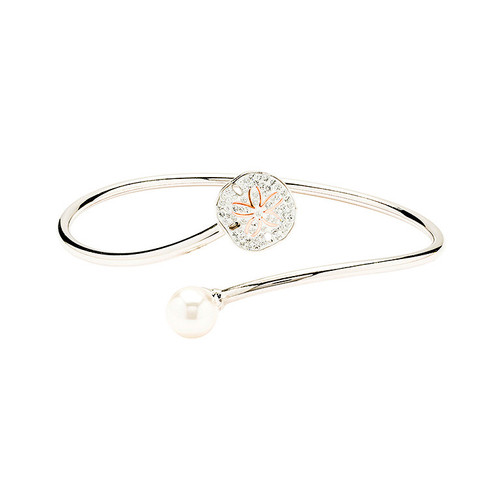 Sterling Silver Pearl and Crystal Sand Dollar Bangle