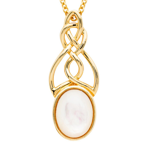 14KT Gold Vermeil Mother of Pearl Irish Trinity Knot Necklace