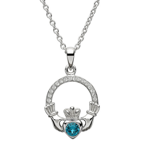 Platinum Plated December Claddagh Pendant Swarovski