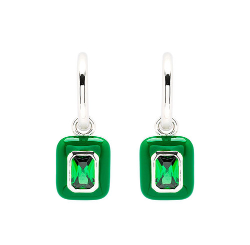 Sterling Silver Green CZ white Green Enamel Drop Earrings