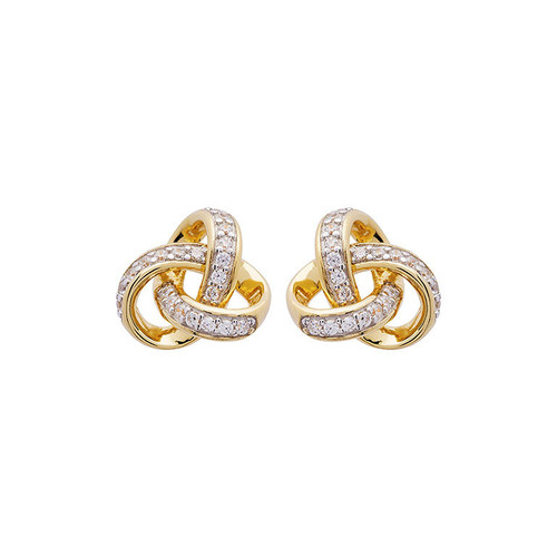 14KT Gold Vermeil Stud Celtic Knot Earrings Adorned with White Cubic Zirconias