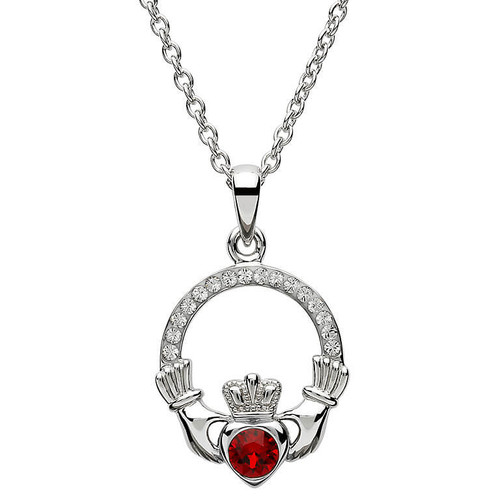 Claddagh Birthstone January Pendant Adorned With Crystal