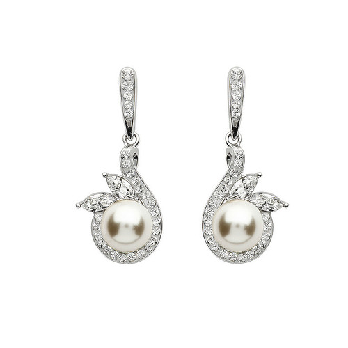 Silver Halo Twist Pearl Earrings Adorned With Crystals