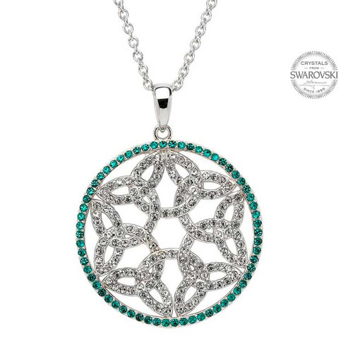 Trinity Knot Circle Necklace With Emerald Crystals