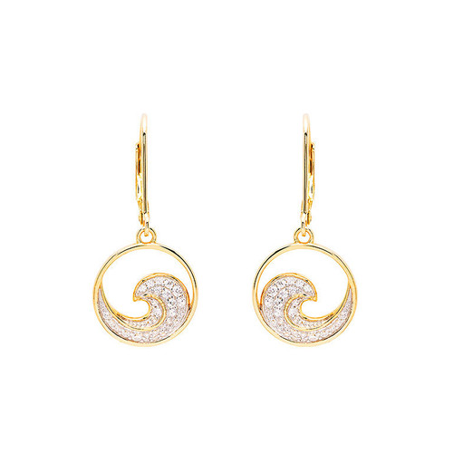 14K Gold Vermeil Ocean Wave Earrings with Cubic Zirconias