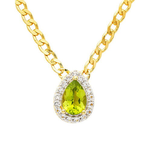 14kt Gold Vermeil Genuine Peridot Halo Necklace