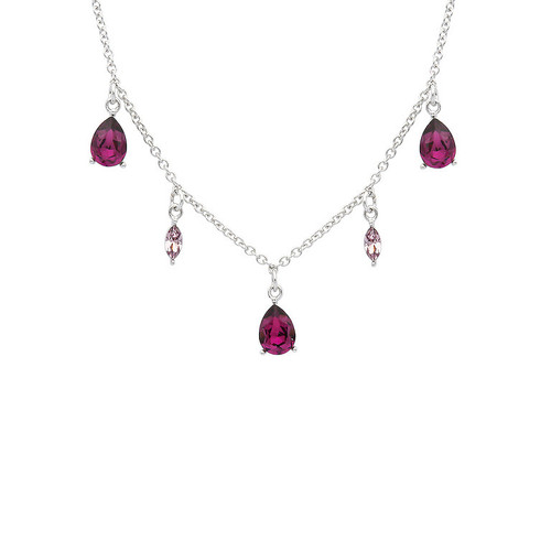 Sterling Silver Necklace Set With Amethyst Pear Shaped Crystals
