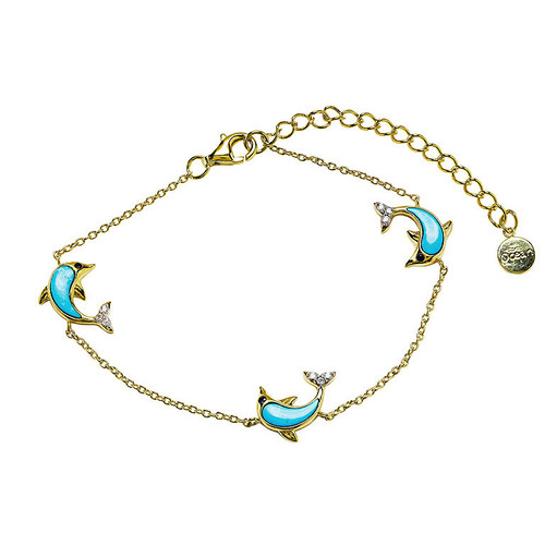 14K Gold Vermeil Mini Dolphin Bracelet Turquoise Lab Sapphire