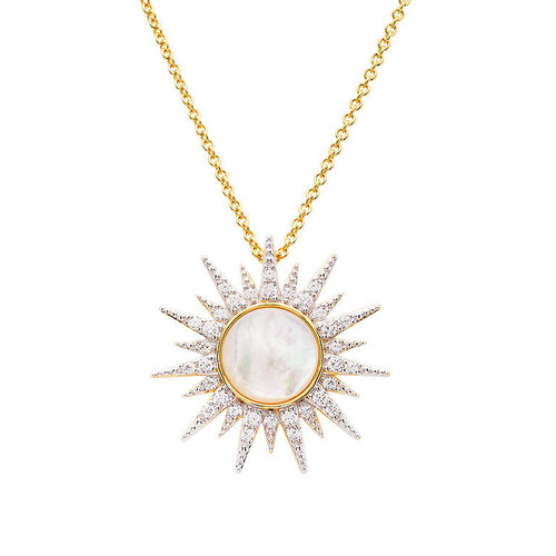 14K Gold Vermeil Mother of Pearl Sun Necklace with CZ