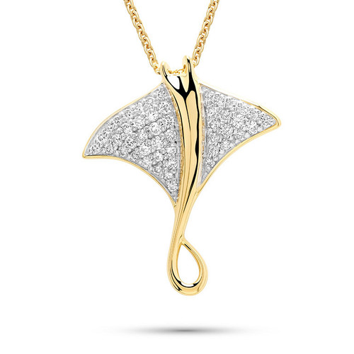 14kt Gold Lab Diamonds Stingray with Curved Tail Necklace