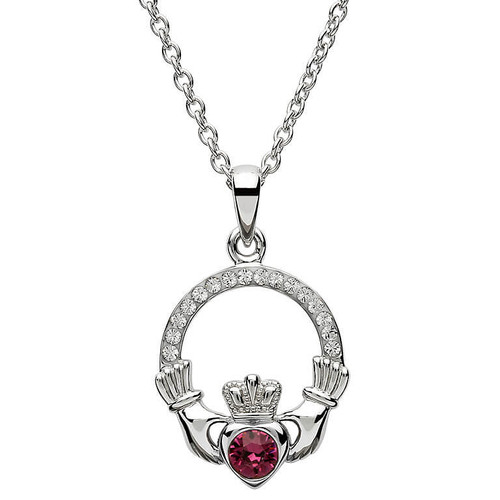 Claddagh Birthstone February Pendant Adorned With Crystal