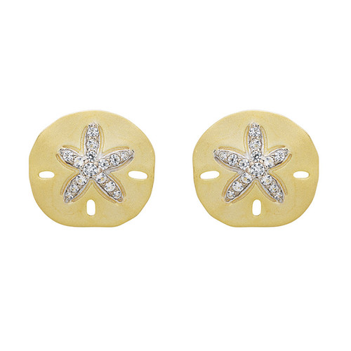 14kt Gold Vermeil white Sapphire Sand Dollar Earrings