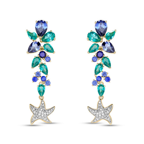 14kt Gold Lab Pariba Sapphire and Diamond Starfish Earrings