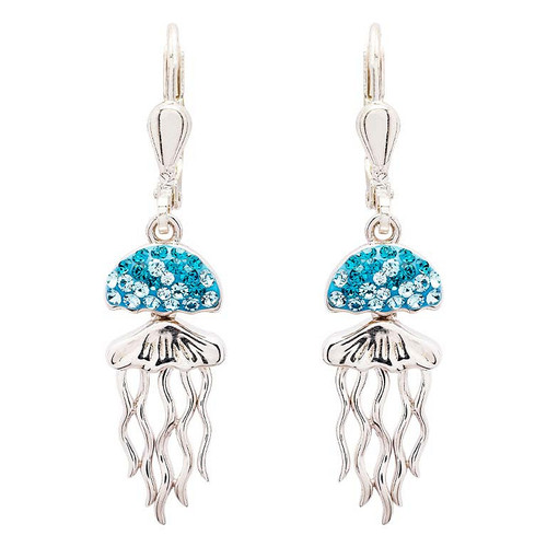 Sterling Silver Aqua Crystal Jellyfish Drop Earrings