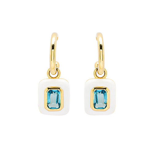 14kt Gold Vermeil Blue Topaz and White Enamel Drop Earrings