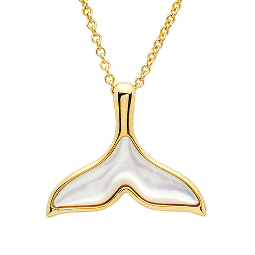 14KT Gold Vermeil Mother of Pearl Whale Tail Necklace
