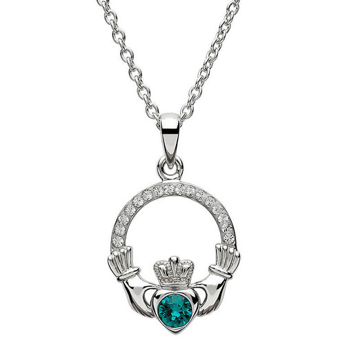 Claddagh Birthstone May Pendant Adorned With Crystal