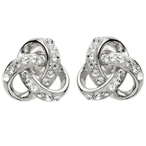 Silver Trinity Knot Earrings Encrusted With White Crystal