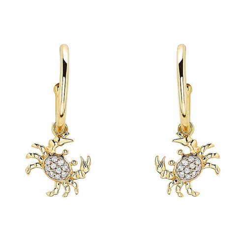 14kt Gold Lab Grown Diamond Crab Drop Hoop Earrings