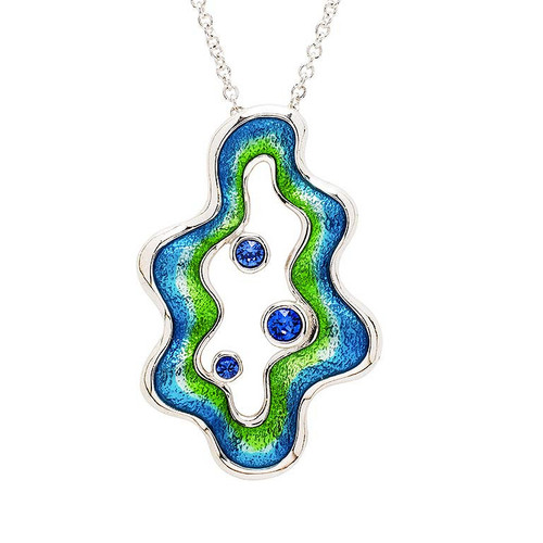 Sterling Silver Blue Enamel With Blue CZ Coral Necklace