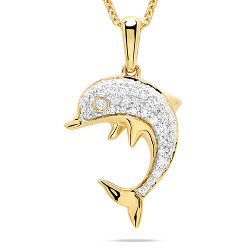 14kt Gold Lab-Grown Diamond Dolphin Charm Necklace