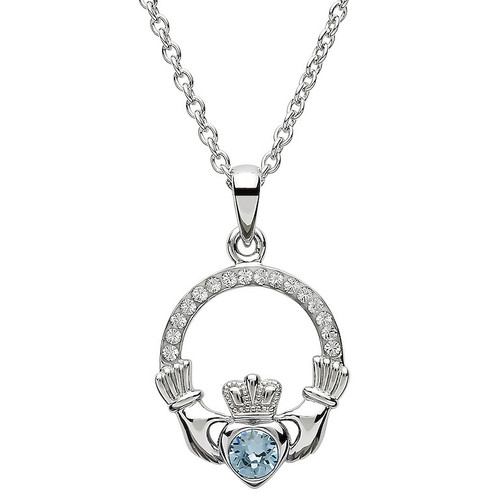 Platinum Plated March Claddagh Pendant Swarovski