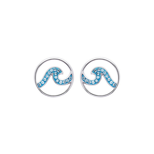 Aqua Wave Circle Stud Earrings
