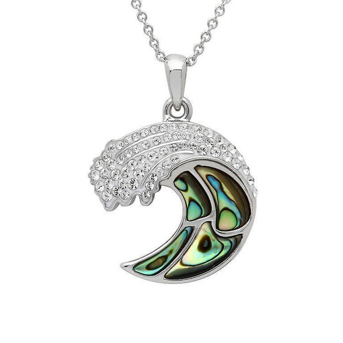Wave Necklace Encrusted with White Crystal