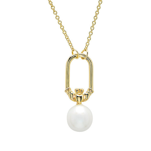 14kt Gold Vermeil Claddagh Pearl Drop Necklace