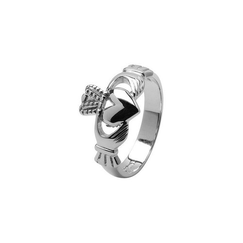14K white Gents Claddagh Ring